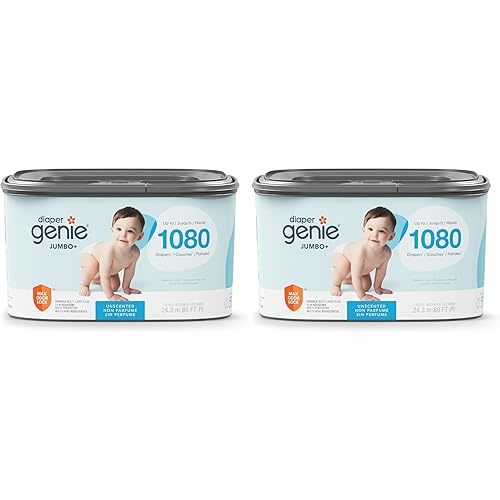 The Diaper Genie Jumbo+ Square Refill, with continuous film, can hold up to 1080 newborn-sized diapers per refill. (Pack of 2)