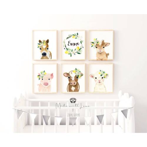 Farm Nursery Decor, Farmhouse Nursery Prints lemon nursery art decor Farm Nursery Nursery Art, Pig Painting lemon nursery, baby girl nursery