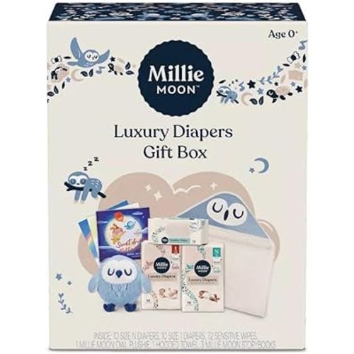 Millie Moon Luxury Diapers Trial Pack, Size N and 1, 10 Count Each, with 72 Sensitive Wipes
