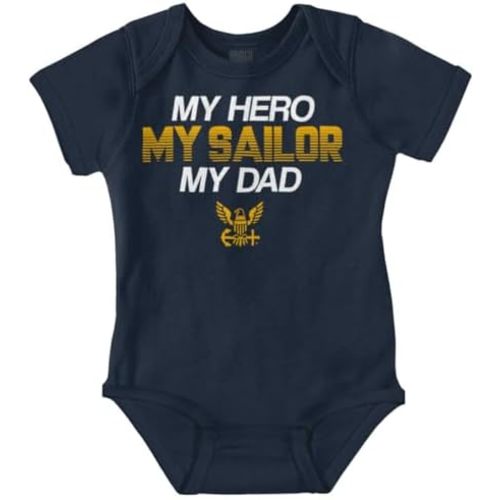 Brisco Brands US Navy Logo My Dad Hero Sailor Baby Romper Boys or Girls