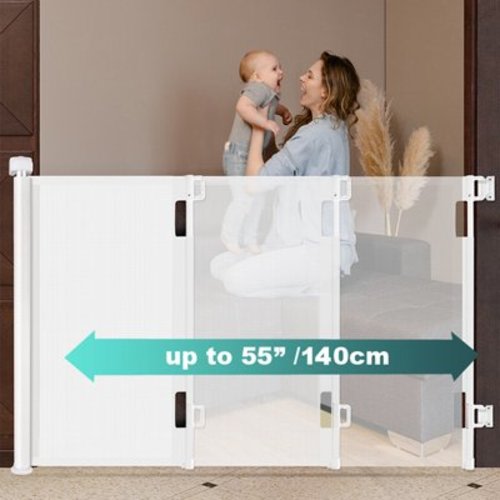 stusgo Retractable Baby Safety Gate 33 inch x55 inch -Durable Portable Mesh Baby Gate/ Dog Gate, Extra Wide Safety Gates 33 inch Tall, Extends up to 55 inch for Doorways, Stairs, Hallways,Banisters