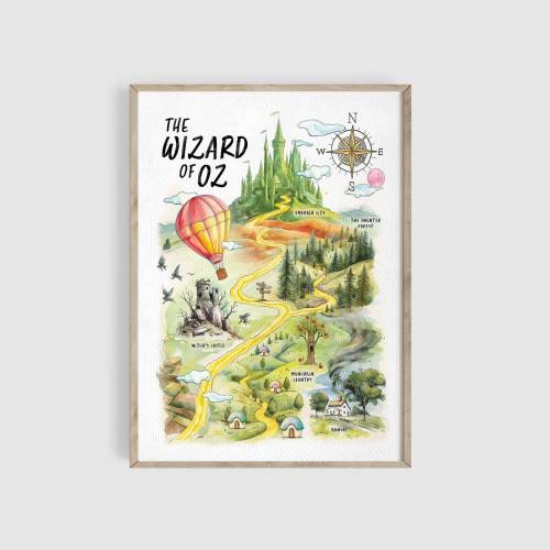 Wizard of Oz Watercolor Map Art Print, Fairytale Maps, Wicked Fantasy Gift, Nursery Art