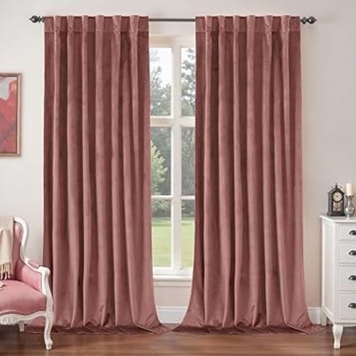 BGment Dusty Rose Pink Velvet Curtains 90 Inch for Bedroom, Thick Thermal Insulated Room Darkening Curtains Noise Reduce Back Tab and Rod Pocket Window Panels for Living Room, 2 Panels, 52 x 90 Inch