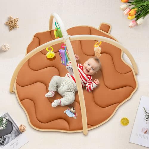 Poudee 50x43 in Large Baby Play Mat, Thickened Baby Play Gym & Activity Mat – Enhance Motor Skills with Many Detachable Toys! Infant Gift for Sensory Development & Tummy Time Fun! Pinecone Shaped