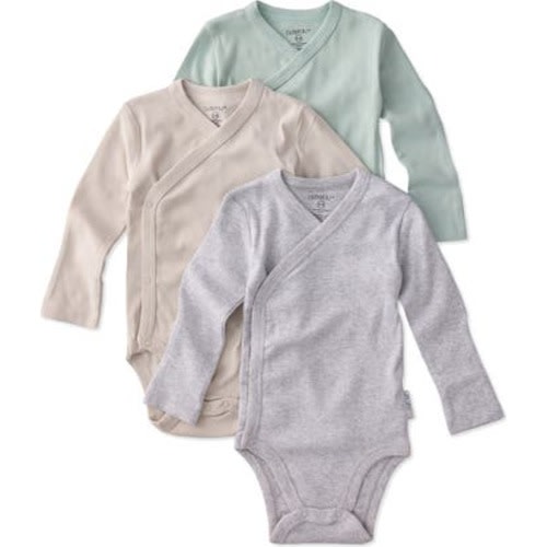 Sterling Side Snap Organic Cotton Assorted 3-Pack Bodysuits, Newborn