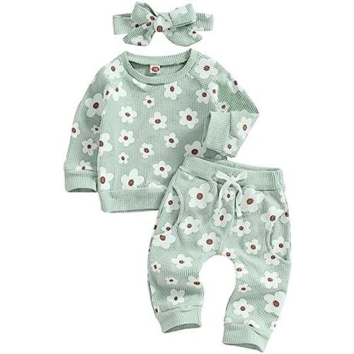 Toddler Baby Girl Fall Winter Clothes Newborn Infant Floral Pullover Sweatshirt T-Shirts+Pants 3PCS Outfits Set