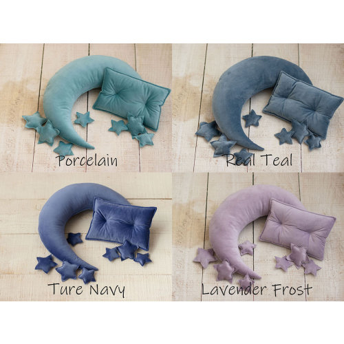 Suede Crescent Moon Pillow Props for Newborn Photography with Stars, Soft Moon Cushion Props Set, Newborn Moon Prop, Newborn Moon Pillow