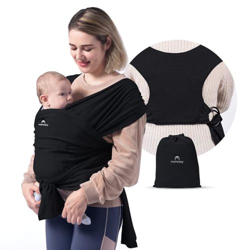 Momcozy Baby Wrap Carrier, Easy to Wear Infant Carrier Slings, Lightweight Hands Free Baby Sling, Adjustable Baby Carriers for Newborn to Toddler 8-35 lbs, Black