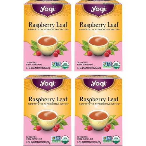 Yogi Raspberry Leaf Tea - Organic Raspberry Leaf Tea Supports Reproductive Health - Organic Tea Bags - Caffeine Free - 16 Tea Bags Per Pack (4 Packs)