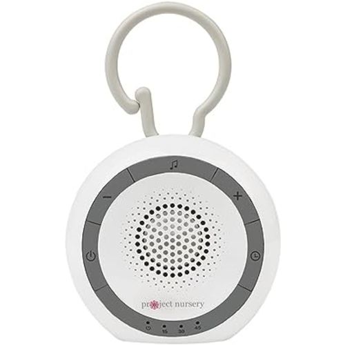Project Nursery Portable Sound Soother for Baby, White Noise Sound Machine and Sleep Soother with 4 Natural Sounds and 2 Lullabies, Sleep Timer, Volume Control and Flexible Clip, White