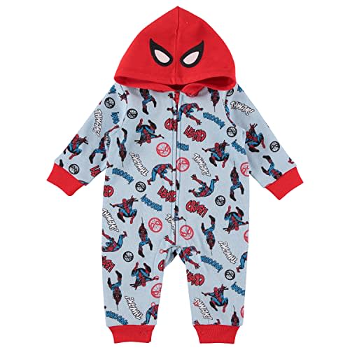 Spider-Man Baby Boys Bodysuit One Piece - Long-Sleeve Hooded Fleece Jumpsuit - Newborn Boy Clothes