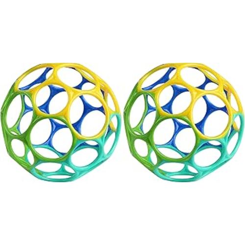 Bright Starts Oball Easy Grasp Classic Ball Infant Toy in Blue/Green, Age Newborn and up, 4 Inches (Pack of 2)