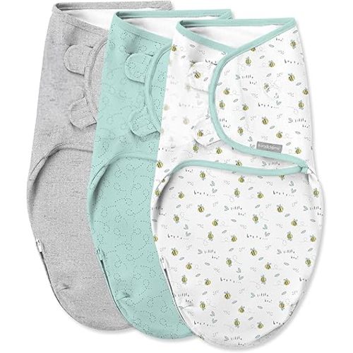 SwaddleMe by Ingenuity Original Swaddle with Easy-Change, 100% Cotton, Improves Sleep & Calms Startle Reflex, 0-3 Months, 3-Pack - Little Bees
