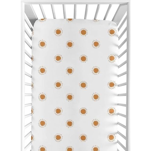 Sweet Jojo Designs White and Orange Boho Sun Boy or Girl Fitted Crib Sheet Baby or Toddler Bed Nursery - Pumpkin Bohemian Celestial Sky Desert Sunshine Outdoors Nature Gender Neutral