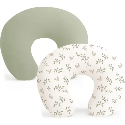 Konssy 2 Pack Nursing Pillow Covers, Stretchy and Soft Nursing Cover for Breastfeeding, Pillow Slipcover for Baby Girls and Boys Newborn (Fog Green, Rabbit)