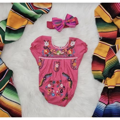 Mexican baby girl ONESIE outfit||Embroidered baby outfit||baby onesie||Onesie and bow set||Baby shower gift||1st birthday outfit girls