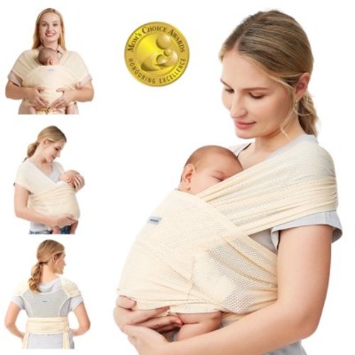 Momcozy Baby Wrap Carrier Air-Mesh, Cooling Fabric for Summer, Infant Carrier Slings, up 35 lbs Beige
