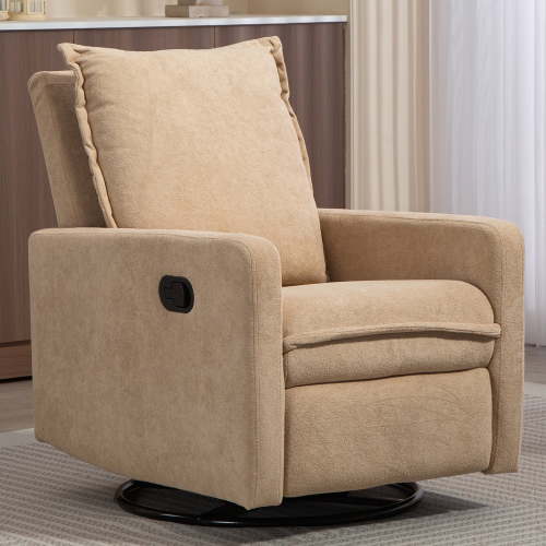 PAPROOS Swivel Rocker Recliner, Velvet 360° Swivel Rocking Recliner, Glider Rocking Chair for Nursery, Manual Recliner for Adults for Home Theater Living Room, Camel