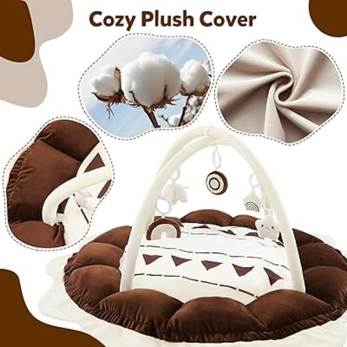 ibabejoy Baby Play Mat, Thick Plush Play Gym for Tummy Time, Stage-Based Develppment Activity Play Gym for Newborn to Toddler, Ball Pit Mat for Infant(Balls are not Included)