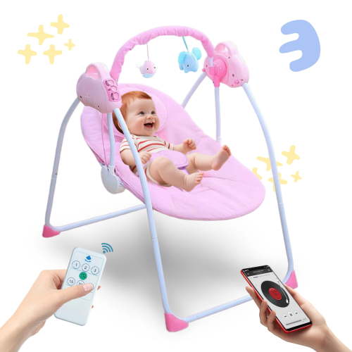 MINGYI Electric Portable Baby Swing for Infant,Baby Bouncer with remote control,3-Speed,5-Point Safety Harness,for Newborn Toddler(pink)