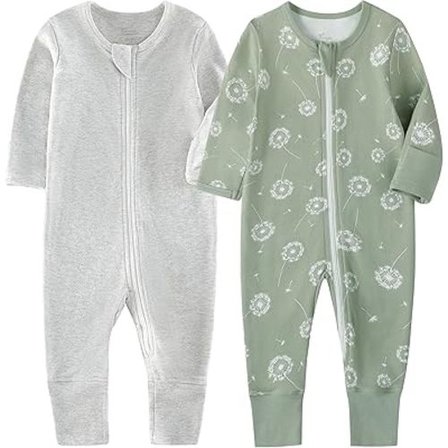O2 BABY Organic Cotton Baby Footless Pajamas, Zip Front Baby Boys Girls Romper, Long Sleeve Sleep and Play