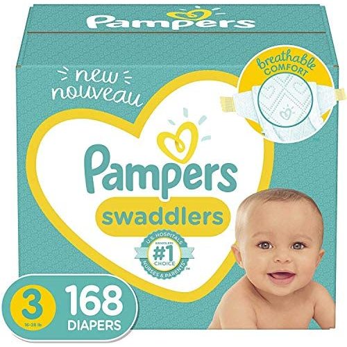 Baby Diapers Size 3, 168 Count - Pampers Swaddlers, ONE MONTH SUPPLY (Packaging and Prints on Diapers May Vary)