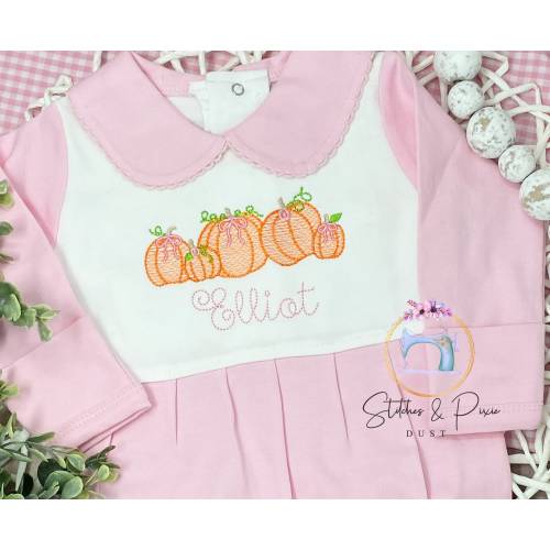 Baby Girl First Thanksgiving Outfit/Monogrammed Personalized Footie/Row of Pumpkin/Baby Shower Gift/Newborn/Embroidered Romper/Sleeper