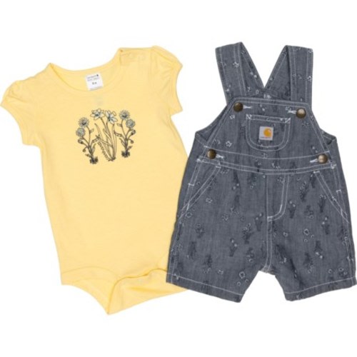 Carhartt Infant Girls CG9924 Baby Bodysuit and Chambray Shortalls Set - Short Sleeve