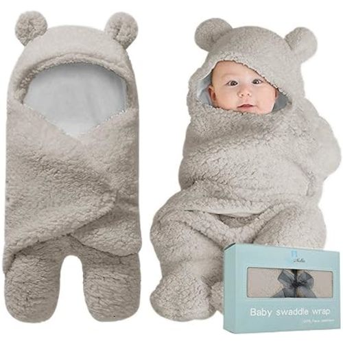 BlueMello Baby Swaddle Blanket | Ultra-Soft Plush Essential for Infants 0-6 Months | Receiving Swaddling Wrap Grey | Ideal Newborn Registry and Toddler Boy Accessories | Perfect Baby Girl Shower Gift