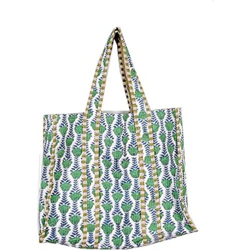 Quilted Cotton Handprinted Reversible Large multicolor Floral Tote Bag