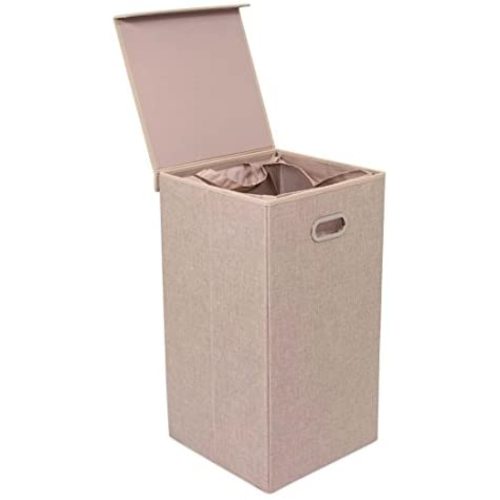 BirdRock Home Single Laundry Hamper with Lid and Removable Liner - Linen - Easily Transport Laundry - Foldable Hamper - Cut Out Handles