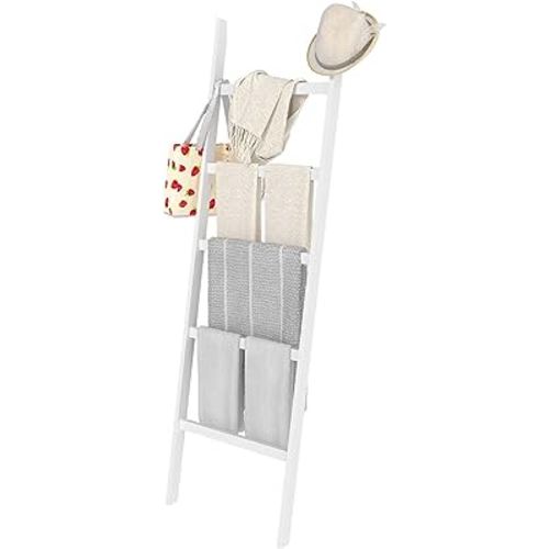 WTZ Blanket Ladder, 5-Layer Towel Racks, Blanket Holder with Anti-Slip Construction Home Decor, Decorative Blanket, Quilt, Towel, Scarf Ladder Shelves for Livingroom, Bedroom, Bathroom, White