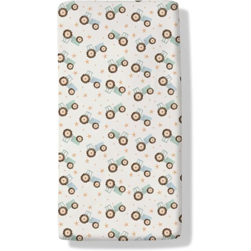 Pastel Truck Tractor Baby Crib Sheets Blue Green Farm Tractors Stars Toddler Bedding Bed Sheets Farm Life Fitted Crib Mattress Cover Fits Standard Crib and Toddler Mattress 28x52 in