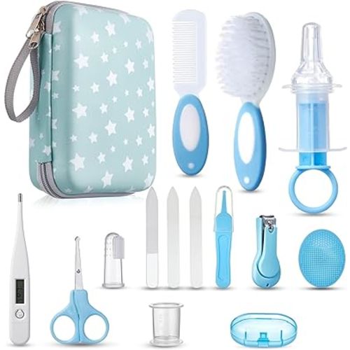 Baby Grooming and Health Kit, Lictin Safety Care Set, Newborn Nursery Health Care Set with Hair Brush,Comb,Nail Clippers and More for Newborn Infant Toddlers Baby Girls Boys, Blue Star