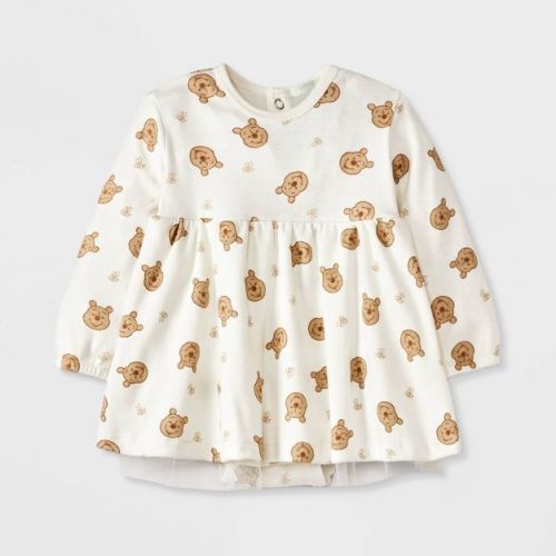 Baby Girls' Disney Winnie The Pooh Long Sleeve Tulle Dress - Off-white 12m
