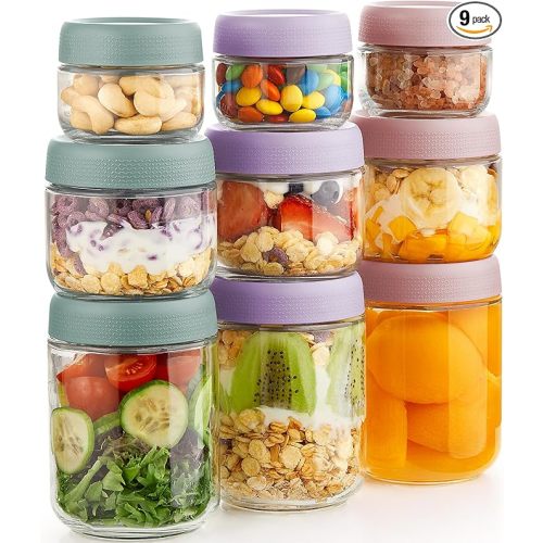 9 Pack Containers with Lids, Large & Small Glass Mason Glass jars with Airtight Lids, Jars for Food Storage