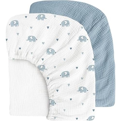 Muslin Cotton Crib Sheets - Neutral Fitted Sheets for Standard Crib& Toddler Mattress Soft and Breathable Baby Sheets for Boys and Girls - 28"x52"