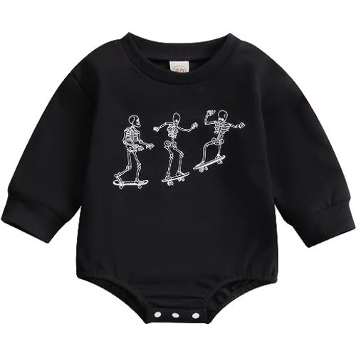 Baby Halloween Clothes Girl Boy Spooky Babe Pumpkin Romper Sweatshirt Long Sleeves Bubble Bodysuit Outfit