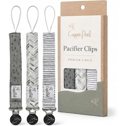 Copper Pearl 3-Pack Pacifier Holders: Premium Knit Binky Clips for Baby Girls and Boys - Stylish Stainless Steel Design for Secure No-Drop Attachment - Alta