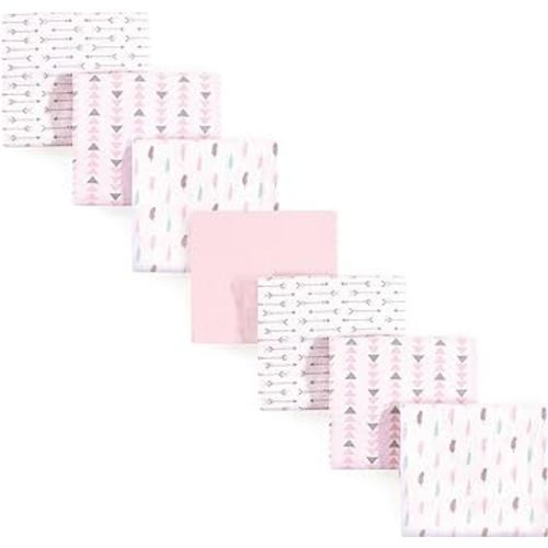Luvable Friends Unisex Baby Cotton Flannel Receiving Blankets, Girl Feathers 7-Pack, One Size
