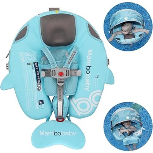 Baby Pool Float with UPF50+ 3D Adjustable Canopy, Add Tail Mambobaby Float Non Inflatable Infant Floats for Pool, Cartoon Narwhal Baby Floats (NGreen with Canopy-T05NGCTLUROHML01T05)