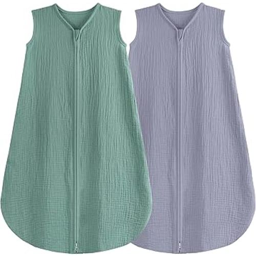 2 Pack Baby Sleep Sack 0-24 Months Baby Sleeping Bag 2-Way Zipper Toddler Wearable Blankets (Gray&Green TOG 0.3, Small)