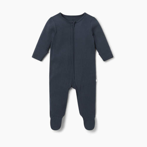 MORI Ribbed Clever Zip Footed Baby Pajamas - Ribbed Navy, 0-3 M