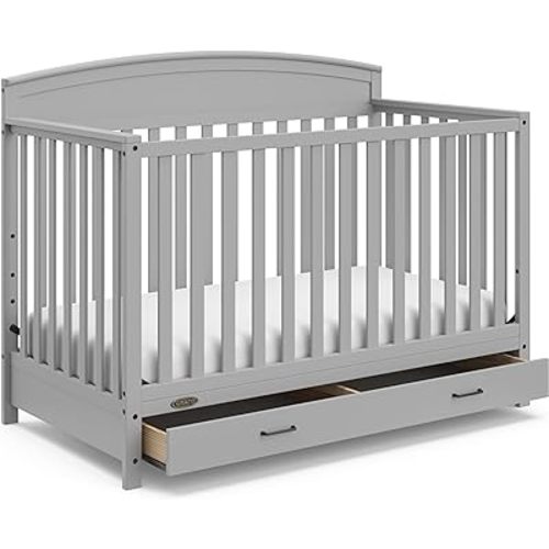 Graco Benton 5-in-1 Convertible Crib with Drawer (Pebble Gray) -Converts from Baby Crib to Toddler Bed, Daybed and Full-Size Bed,Fits Standard Full-Size Crib Mattress, Adjustable Mattress Support Base