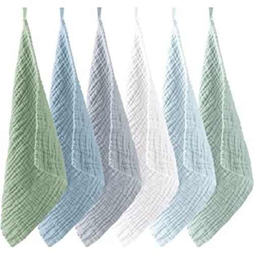 6 Pack Baby Muslin Washcloths for Unisex 100% Cotton Wash Cloth Set for Baby Face Body Comfy and Soft for Newborn Infants Kids Girls and Boys