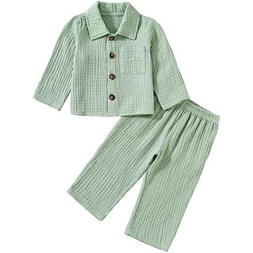 Baby Boys Clothes Set Toddler Infant Boys Button-down Shirt Tops + Cotton Gauze Shorts Summer Outfit 2PCS with Pockets