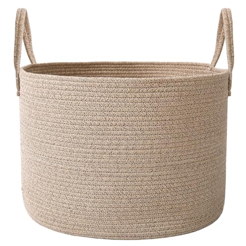 JMvicyroam Woven Blanket Basket,65L Large Rope Storage Bin with Handles, Organizer for Blankets Toys Book and Clothes, Laundry Basket for Living Room Bedroom Nursery,Oatmeal