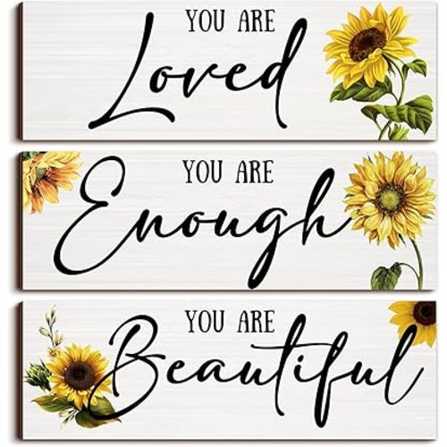3 Pieces Sunflower Wall Decor You Are Loved Wall Art Farmhouse Sunflower Wall Decor for Living Room Kitchen Bedroom Bathroom (Motivative Sunflower)