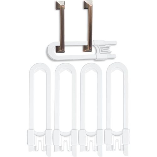 Vmaisi Baby Sliding Cabinet Locks - 4 Pack Adjustable U Shaped Child Safety Locks,Childproof Latches for Kitchen Bathroom Storage Cupboards Doors, Handles and Knobs White (4)