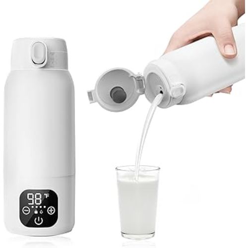 Portable Bottle Warmer for Travel - 3-Min Fast Heating for Breast Milk, Formula & Water, 17oz Large 316L Stainless Steel Flask, Long Battery Life, Precise Temp Control for Car/Airplane